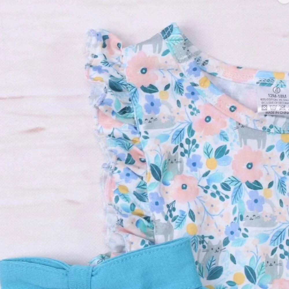 Boutique Floral Kitty Cat Tunic & Shorts Girls Outfit Set